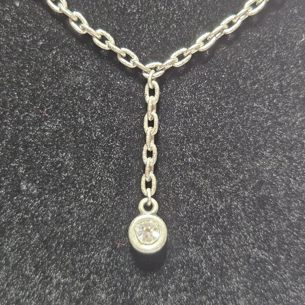 Silver Tone Clear Rhinestone Y Drop Necklace 15-16.5" - Picture 2 of 12